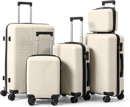 Karl home Luggage Sets 5 Piece, PP Hard Case Suitcase Set with Built-in Lock Spinner Wheels, Lightweight Durable Carry on Luggage for Business Travel - White (12/16/20/24/28")