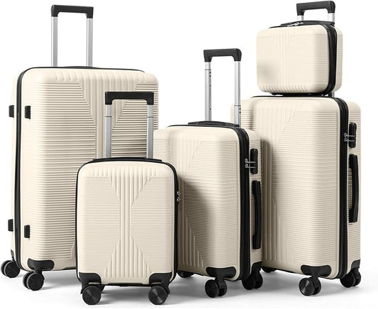 Karl home Luggage Sets 5 Piece, PP Hard Case Suitcase Set with Built-in Lock Spinner Wheels, Lightweight Durable Carry on Luggage for Business Travel - White (12/16/20/24/28")