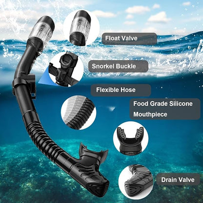 Snorkeling Gear for Adults,Dry-Top Snorkel Mask Set with Tempered Glass,Anti-Fog & Anti-Leak Panoramic Swim Mask,Adjustable Snorkel Kit with Carry Bag for Scuba Diving,Swimming,Travel