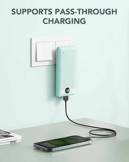 VRURC Portable Charger Built-in Cables and AC Wall Plug, USB C Power Bank 10000mAh, Travel Battery Portable Phone Charger Compact Lightweight External Battery Pack for Smart Phones, Tablets etc-Green
