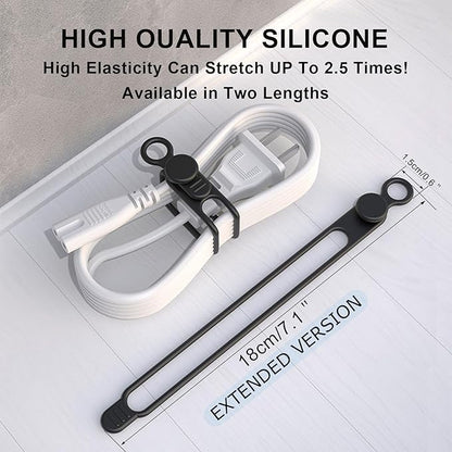 Silicone Cable Straps,10PCS 7.1"Cord Ties, Reusable Cable Ties，Travel Cord Organizer，Wire Organizer Ties for Kitchen,Home,School,Bundle Storage for Cables Etc（5 Colors）
