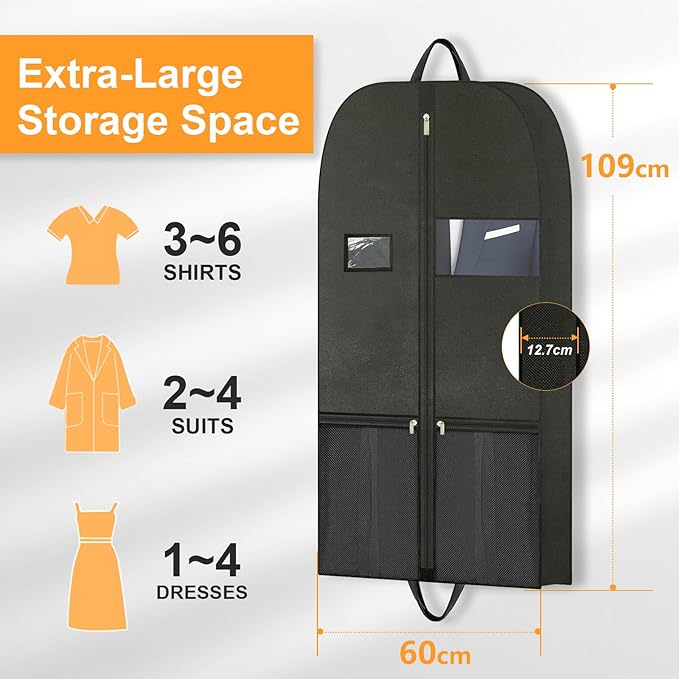 Travel Garment Suit Bag for Hanging Clothes, Suit bags for Closet Storage with Pockets Gusseted Garment bag for Men Suits Shirts Tuxedos Dresses, Suit Cover Bags With Handles and Zipper 43" 2 pack