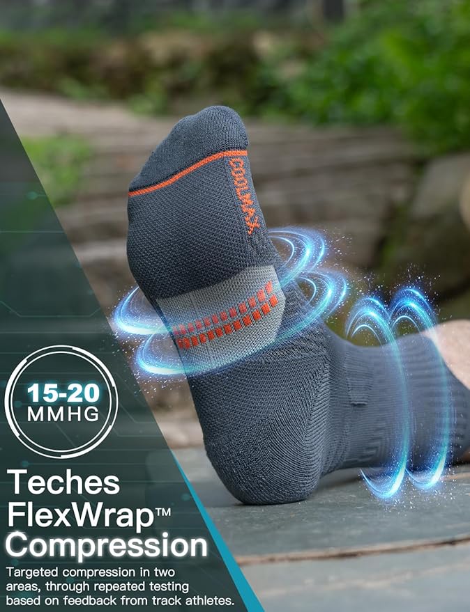 Mens Bamboo Viscose Crew Compression Running Socks Athletic Hiking Cushioned Wicking Anti-Blister Seamless