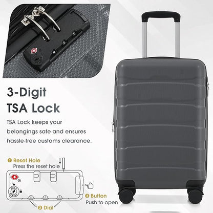 Hardshell Checked Luggage with Spinner Wheels, Expandable ABS Suitcase with TSA Lock, Travel Luggage with Telescopic Handle (Gray, 20 Inch)