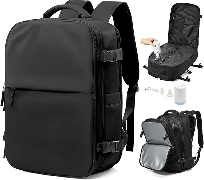 Vacuum Backpack Travel With Pump,Mochila De Viaje Compresion Al Vacio,Large Carry On Vacpack Backpacks For Women Men,Personal Item Travel Backpack With Vacuum System,Black