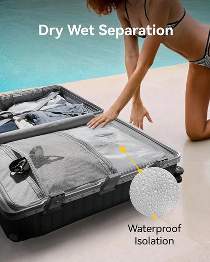 Checked Luggage with Spinner Wheels, 8010S Aluminum Frame Zipperless Polycarbonate Hard Shell Suitcase (ZX-Core, Silver, 24 Inch)