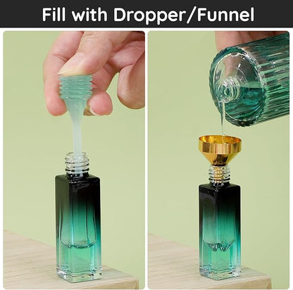 Segbeauty 8pcs 0.34oz Perfume Decanter Refill Tool Kit for Travel Spray Bottle, 10ml Plastic Pink Green Perfume Dispenser Transfer Tool Set with Funnel Pump Disenser, Cologne Making Kit for Men Women