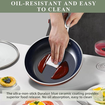 Nuwave 9pc Cookware Set Healthy Duralon Blue Ceramic Nonstick Coated, Diamond Infused Scratch-Resistant, PFAS Free, Oven Safe, Induction Ready & Evenly Heats, Tempered Glass Lids & Stay-Cool Handle