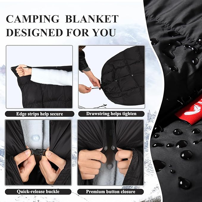 MOOX Down Camping Blanket Packable Backpacking Camping Quilt Outdoor Lightweight Warm Water Resistant Puffy Sleeping Bag Travel Hiking 55"x79" Waterproof Camp Throw Blanket, Black