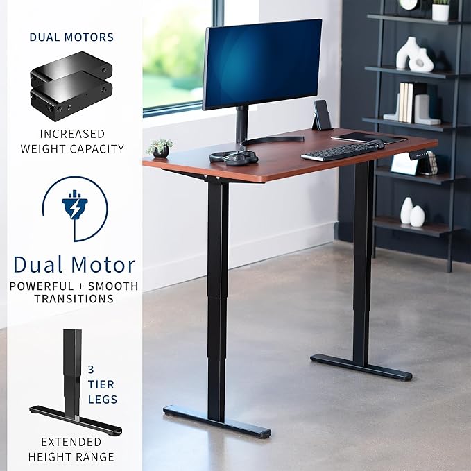 VIVO Electric 55 x 28 in Dual Motor Sit Stand Desk, Memory Height Adjustment, 2B Series, Dark Walnut Top Black Frame, DESK-KIT-2B55D