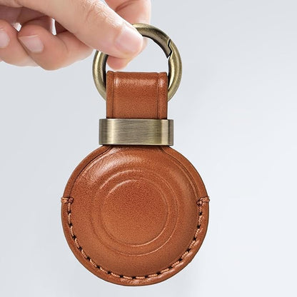 MOLOVA 4 Pack Leather for Airtag Holder Keychain, Compact Design with Air tag Case, Secure for Apple for Airtags Cover with Stainless Steel Ring Car Key Chain Fob Accessories, Black/Blue/Green/Vintage