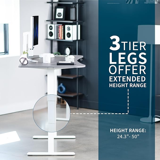VIVO Electric 63 x 32 in Dual Motor Standing Desk, Memory Height Adjustment, 2B Series, Dark Gray Top White Frame, DESK-KIT-2W1G