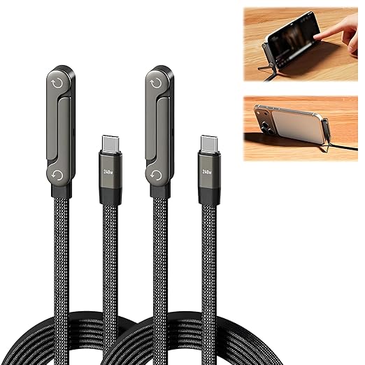 2-in-1 Invisible Stand Charging Cable, Multi Charger Cord with Type C Multi-Angle Adjustable Stand, 240W Fast Charging Cable 5 FT, for Smartphones,Tablets,Laptops,and Gaming Devices (2)