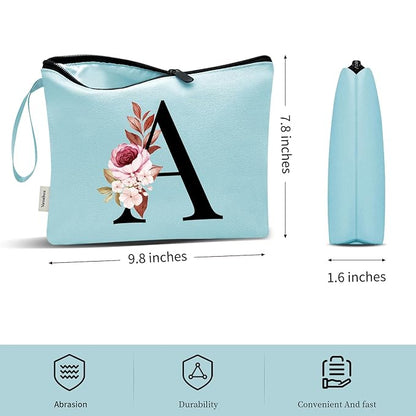 Vavabox A-Z Personalized Makeup Bag, Birthday Gifts for Women Mom, Gifts for Best Friend, Bride Bridesmaid Cosmetic bag (Z, Green)