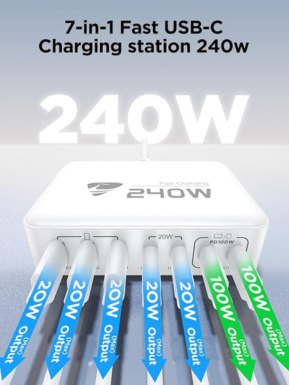 Anker 7-Port GaN USB C Charging Station - 100W Laptop USB C Fast Charger - Compact Wall Charger Adapter for MacBook Pro/Air, iPhone 16/15/14/13, Samsung S24