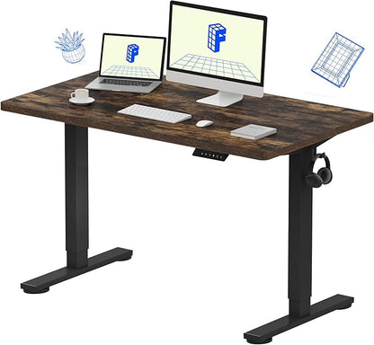 FLEXISPOT EN1 One-Piece Standing Desk with 1-Inch Thick Desktop, 48"x24" Electric Height Adjustable Desk for Home Office & Multi-Device Workstations, Rustic Brown