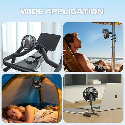 A2C Portable Stroller Fan [Rechargeable 4000mAh Battery, 3 Speeds, Flexible Base] Rotatable Travel Essentials for Handle Bar, Handheld Personal Cooling Fans for Gym Treadmill Peloton Bike/Camping/Gift