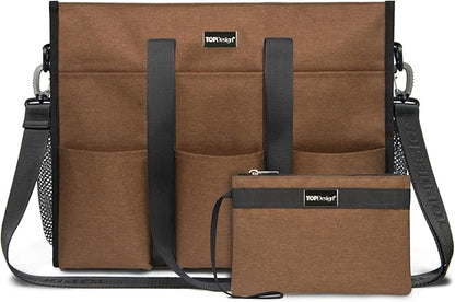 TOPDesign Utility Water Resistant Tote Bag with 22 Pockets, Top Zipper Closure & Thick Bottom Support, for Working Women