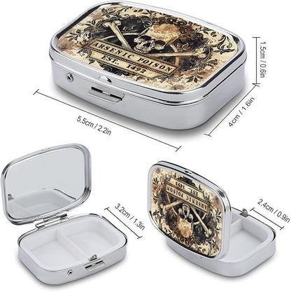 Metal 2 Compartment Pill Organizer Travel Friendly Portable Compact Pill Box Cute Pill Case to Hold Vitamins,Fish Oil,Supplements,Meds,Tablet for Purse,Pocket. (1492.)