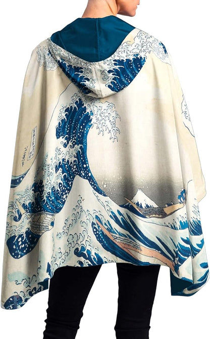 RainCaper Hokusai The Great Wave Womens Rain Cape Poncho with Hood Reversible