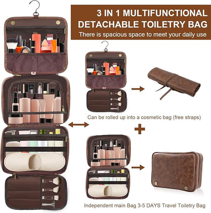Leather Toiletry Bag For Men, Waterproof PU Leather Dopp Kit, Personalized Hanging Travel Organizer Bag for Father, Husband, Boyfriend (Produced in USA)