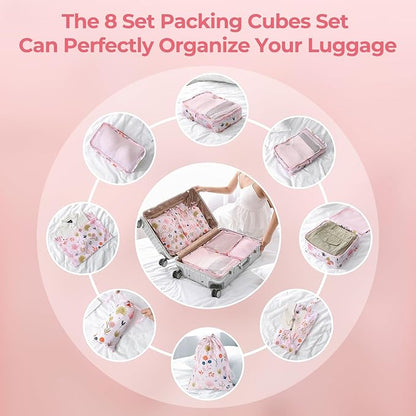 MissBoy Packing Cubes for Kids, 8 Pcs Set of Packing Cubes for Carry on Suitcase Organizer Bags, Kids Packing Cube, Waterproof Travel Essentials for Girls and Boys