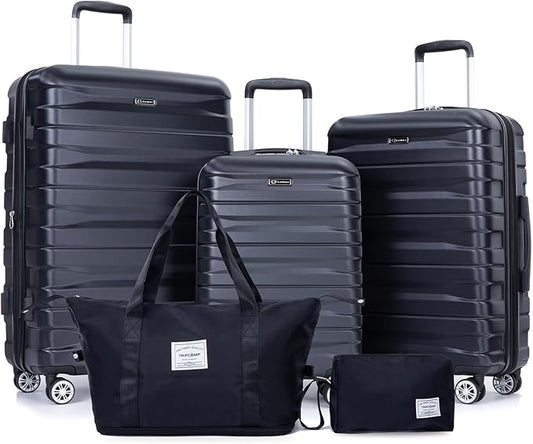 Luggage sets 5 Piece Expandable Hardside Suitcase Set with Spinner Wheels, Lightweight PC Travel Luggage set with TSA Lock（21/25/29, Black