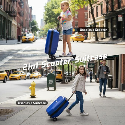20" Hardshell Scooter Suitcase for Kid & Adult Foldable 2 in 1 Ride on Carry on Travel Trolley Scooter Luggage With Wheels