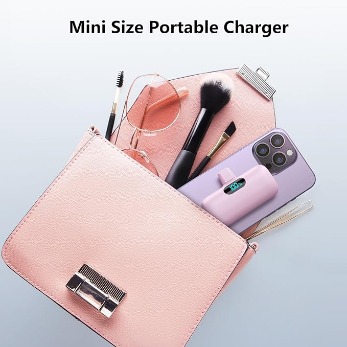 Mini Portable Charger USB C Power Bank,Upgraded 5500mAh PD Fast Charging Battery Pack Built-in USB-C Connector Travel Essential for iPhone17/17Pro/17Pro Max/Air/16 Plus/16Pro Max/15 Series,Android etc