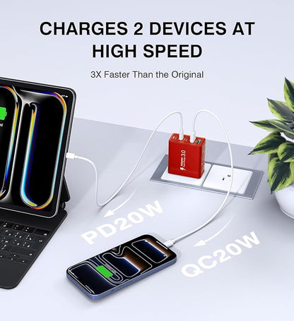 2Pack USB C Fast Charger Block,60W 5-Port Type C Wall Charger Brick,2 USB A and 3 USB C PD3.0 Multiport Charging Plug Power Adapter Brick Cube for iPhone 17/16/15/14/13,Pad Mini/Pro, GalaxyS23 S22