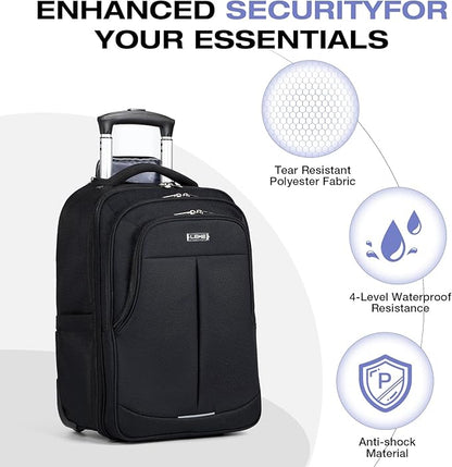 Rolling Backpack for Adults,17 Inch Waterproof Underseat Carry On Luggage, Wheeled Carry-on Luggage, Travel Backpack for Men Women， Trolley Laptop， Black Medium