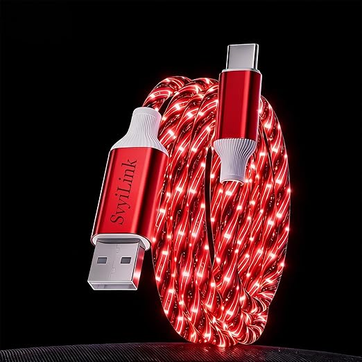 USB Cable PD Fast Charger Lighted Up (USB A TO C Starry RED)Mobile Phone Data Cable, Charging Cable, Supports Data Transfer, 39-inch, TPE Material, Compatible with Almost All Type-C Devices.