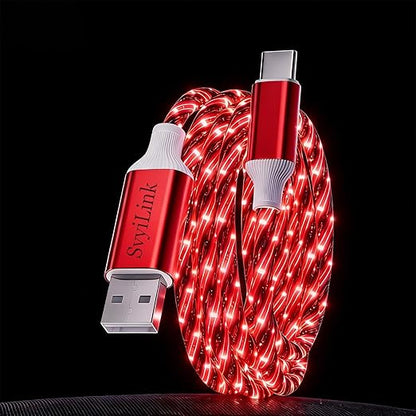 USB Cable PD Fast Charger Lighted Up (USB A TO C Starry RED)Mobile Phone Data Cable, Charging Cable, Supports Data Transfer, 39-inch, TPE Material, Compatible with Almost All Type-C Devices.