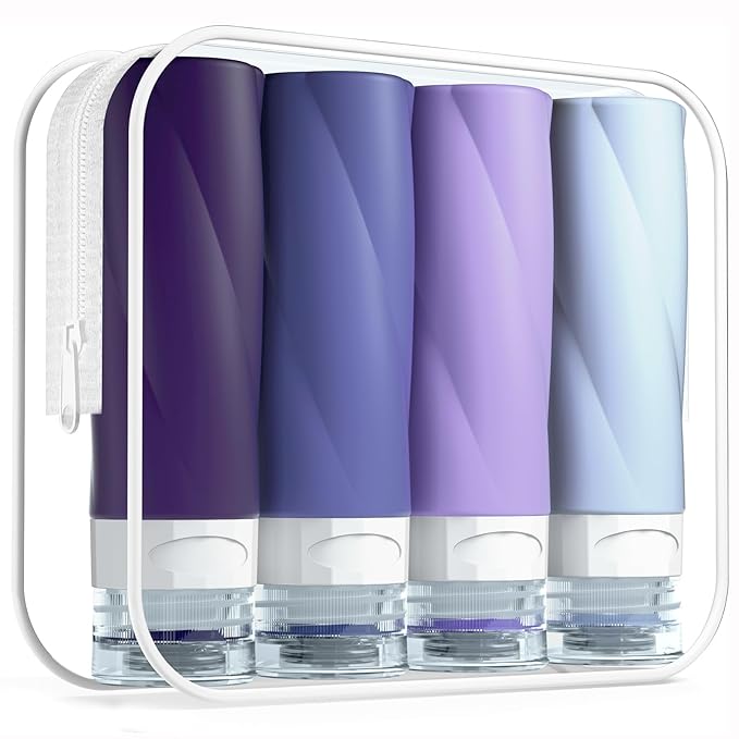 Gemice Travel Bottles for Toiletries, 3oz Tsa Approved Travel Size Containers BPA Free Leak Proof Travel Tubes Refillable Liquid Travel Accessories with Clear Toiletry Bag (4 Pack)