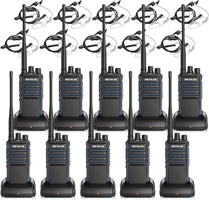 Retevis RT86A Long Range Walkie Talkies, GMRS 2 Way Radio Earpiece with Mic, High Power Two Way Radio, Durable, Group Call, for Industrial Warehousing(10 Pack)