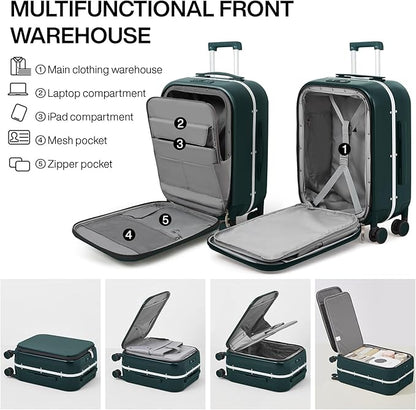 mixi Luggage Suitcase with Spinner Wheels, 24'' Checked Travel Luggage Aluminum Frame PC Hardside with TSA Lock & Cover - Blackish Green
