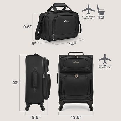 U.S. Traveler Rio Lightweight Softside Rolling Carry-on Suitcase, 4-Wheel Set, Black