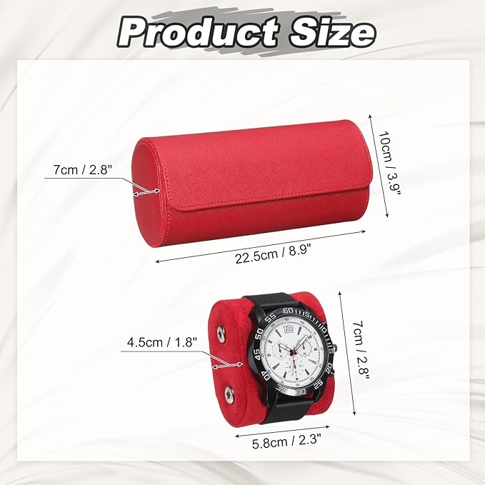 PATIKIL Watch Roll Travel Leather Case, Portable 3 Watch Roll Box with Pillow for Men Women Home Storage Display Gift Storaging Organizer, Red
