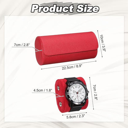 PATIKIL Watch Roll Travel Leather Case, Portable 3 Watch Roll Box with Pillow for Men Women Home Storage Display Gift Storaging Organizer, Red