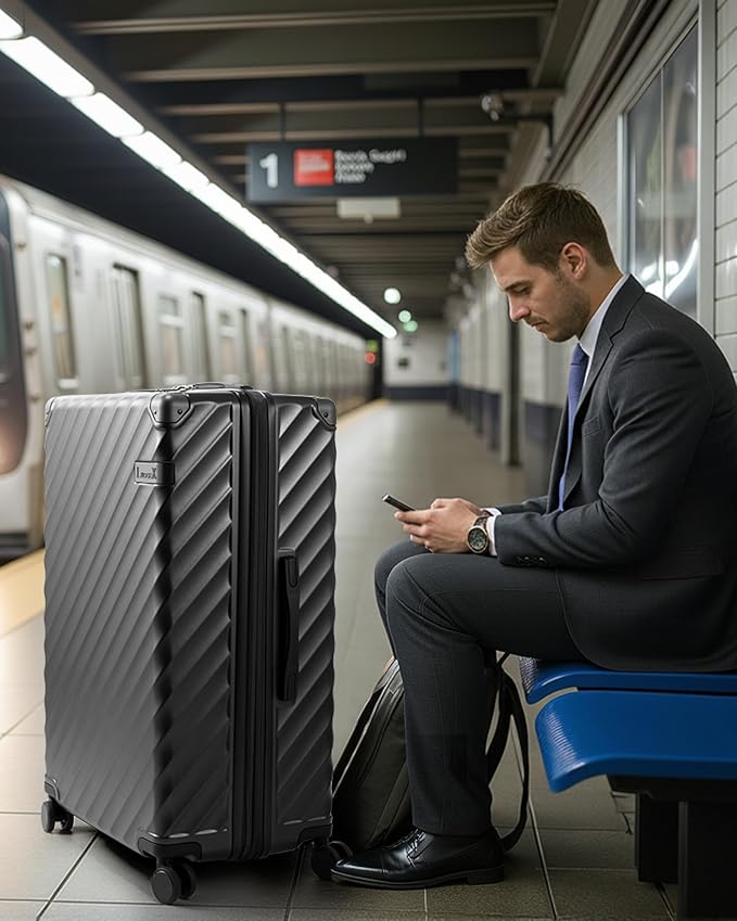 28 Inch Luggage with Spinner Wheels, KVC Expandable Hardside Large Checked Suitcase (EX-Core, Charcoal Metallic, 28 Inch, 105L-113L)