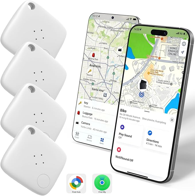 OTIC Smart Tracker Work with Apple Find My & Google Find Hub, for Dual-System Tracking Device Item Finder,Key Luggage Passport,Replaceble Battery (White, 4 Pack)