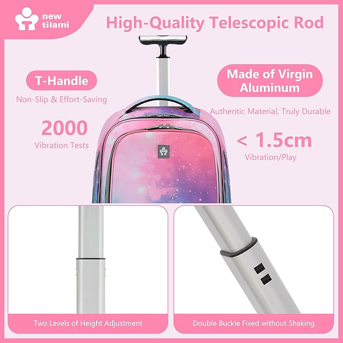NEW TILAMI 20" Rolling Backpack for Teens Adults, Climbing Stairs Waterproof Backpack with Wheels for School Business Trave Camping with Laptop Compartment, Fit 17 Inch Laptop, Pop Gradient