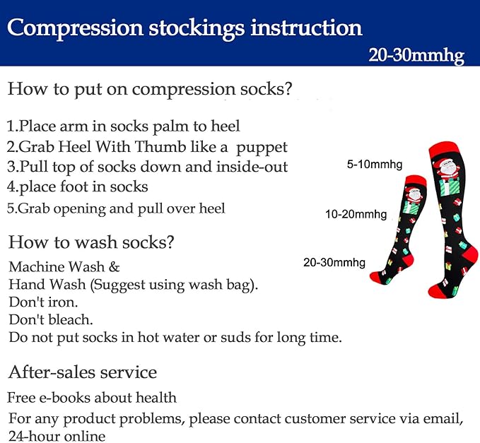 Graduated Compression Socks for Women&Men 20-30mmhg Knee High Socks Travel Hiking Running Stocking