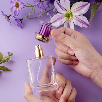 1 Pack Empty Perfume Bottles，Glass Perfume Atomizer Spray Bottle, 50ML, Ribbed Design with Purple Cap, Refillable