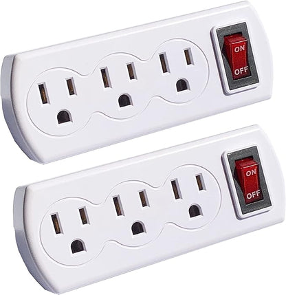 2 Pack 3 Prong Outlet Switch Power Wall Tap Adapter Triple Mini Multi Plug with Switch On/Off ETL Listed AC Grounded Outlet Energy Saving for Home Office Kitchen Indoor Use