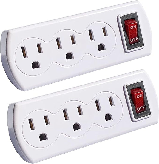 2 Pack 3 Prong Outlet Switch Power Wall Tap Adapter Triple Mini Multi Plug with Switch On/Off ETL Listed AC Grounded Outlet Energy Saving for Home Office Kitchen Indoor Use