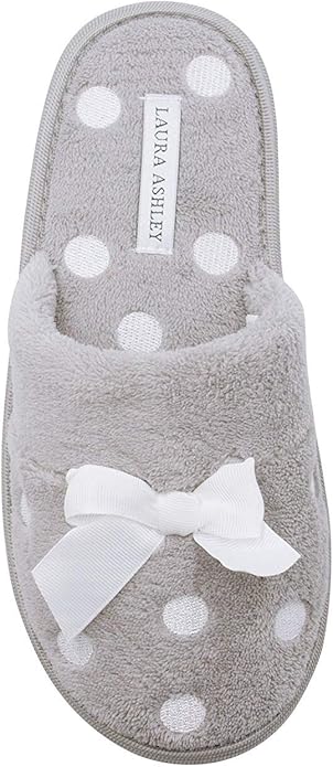 Laura Ashley Ladies Embroidered Soft Terry Scuff Slipper