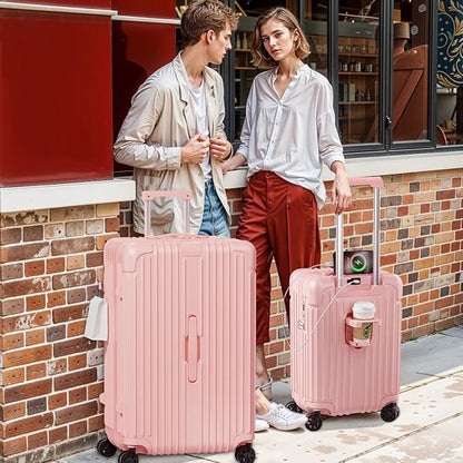 Krute Carry on Luggage 20 Inch Suitcases with Spinner Wheels Hardside Luggages Cup Holder Carry Suitcase USB Charger Port PC+ABS with TSA Lock