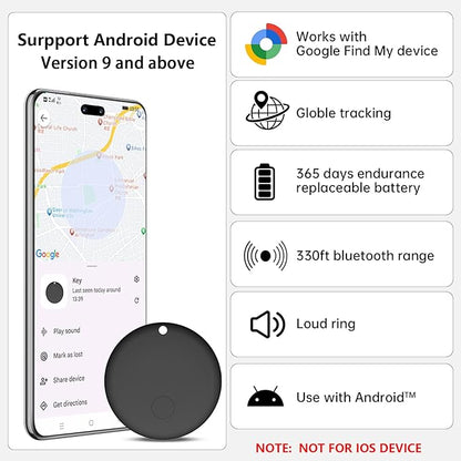 Tracker Tags-4 Pack for Android, Bluetooth Tracker Works with Google’s Find Hub | Android Only | Replaceable Battery | Water- Resistance | Item Finder for Luggage, Wallet, Key, Suitcases, Black
