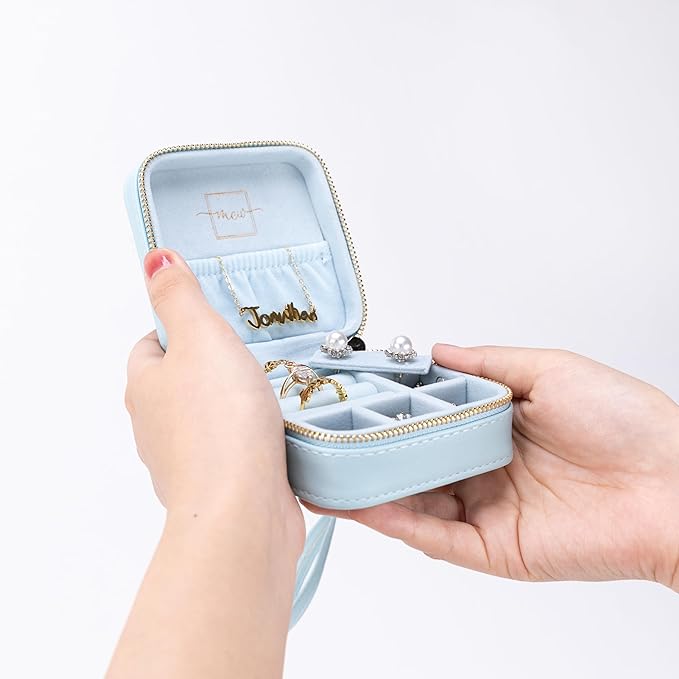 Angelina's Palace Personalized Jewelry Case with Name Engraved,Custom Leather Travel Jewelry Organizer Box for Rings,Earrings,Necklaces,Birthday Bridesmaid Gift For Women